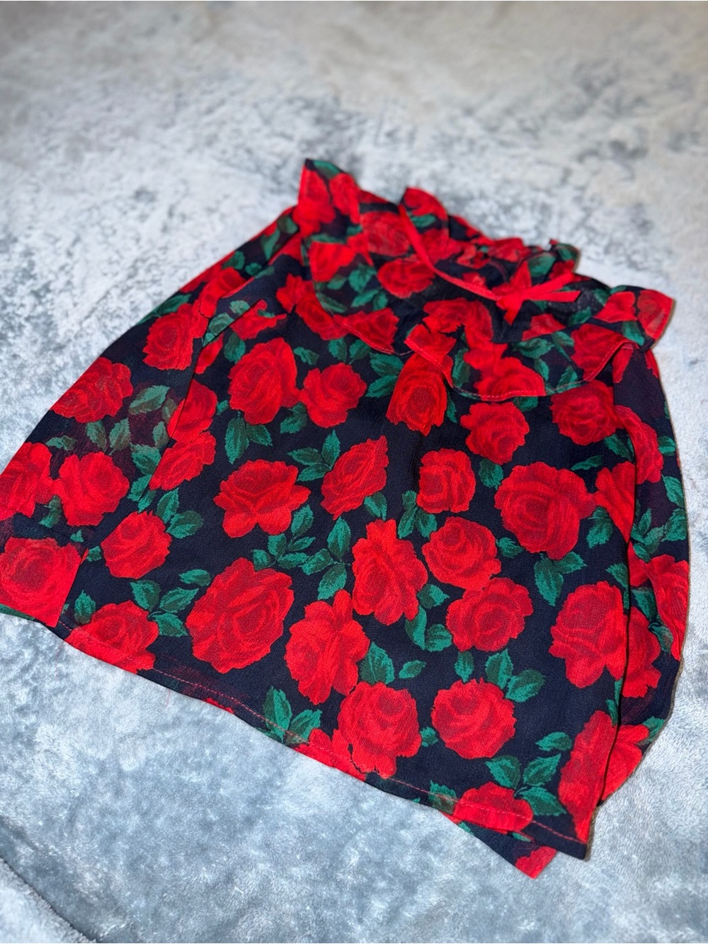 Janie and Jack Red Rose Print Blouse on Black
